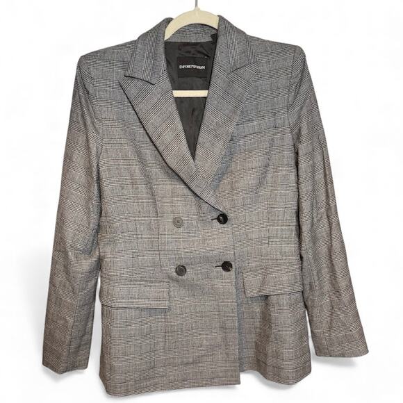 Emporio Armani Jackets & Blazers - Emporio Armani Double Breasted Plaid Prince of Wales Gray Blazer Notched Lapel